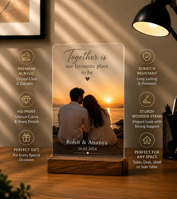 Personalized Acrylic Photo Frame with Wooden Stand | Custom Photo Gift | House of Yadav